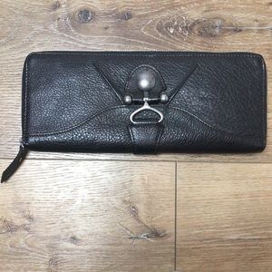 Hobo Black Pebbled Leather Long Clutch/Wallet